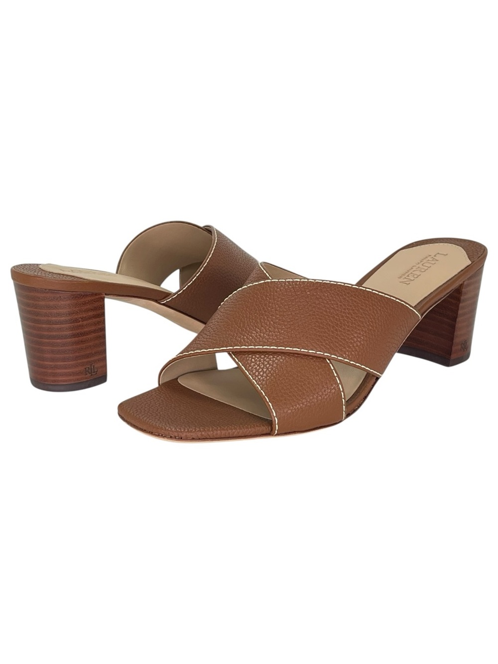 Lauren Ralph Lauren Freddi Brown Leather Heeled Womens Sandals Size 8M - Picture 11 of 13